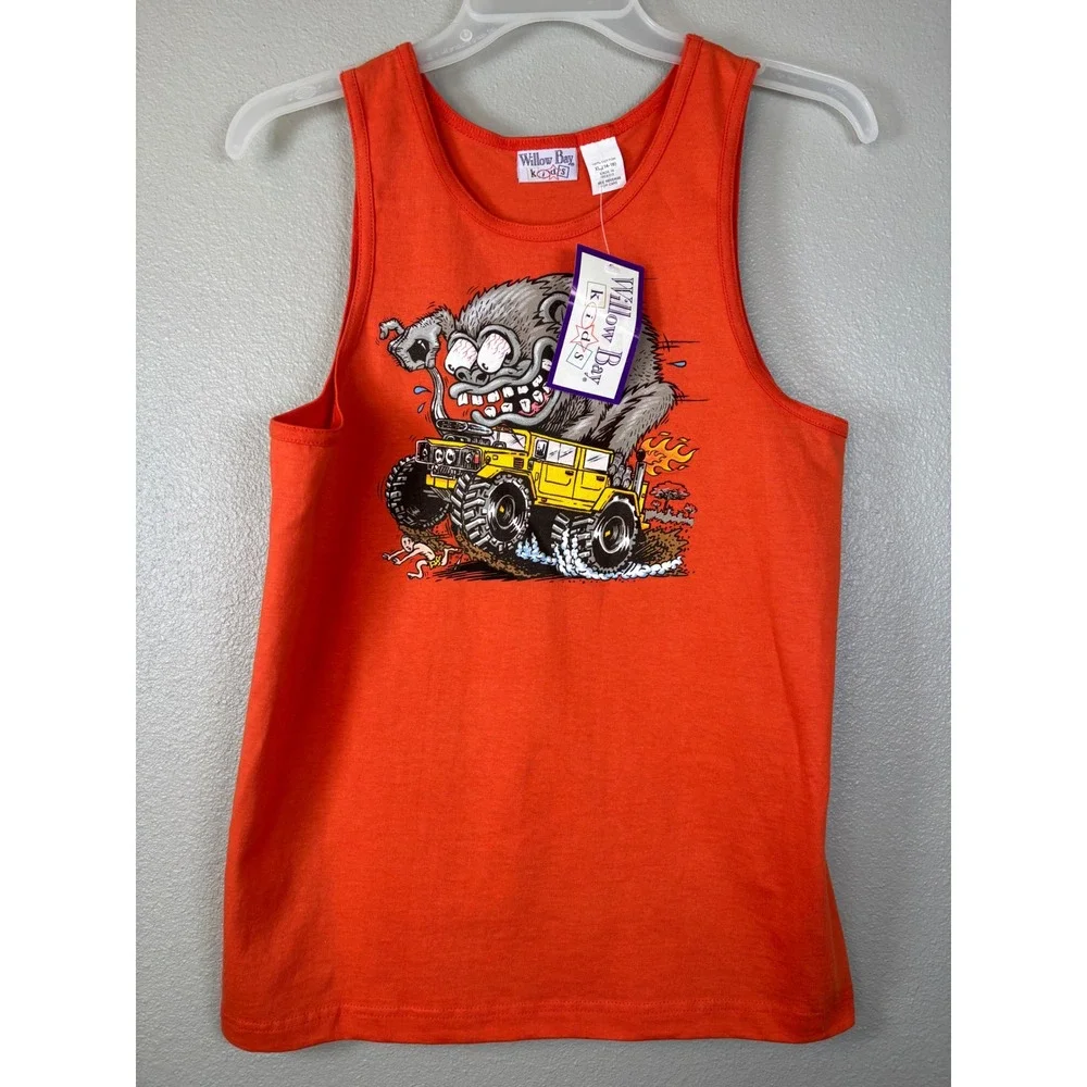 Vintage 90s Willow Bay Kids Tank Top HotRod Monster Truck Graphic Rat Fink Style